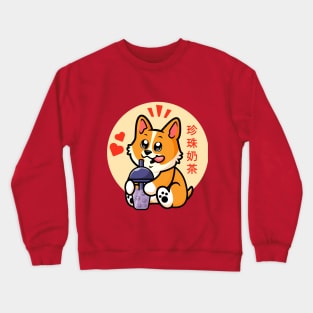 Corgi and boba (bubble) tea Crewneck Sweatshirt